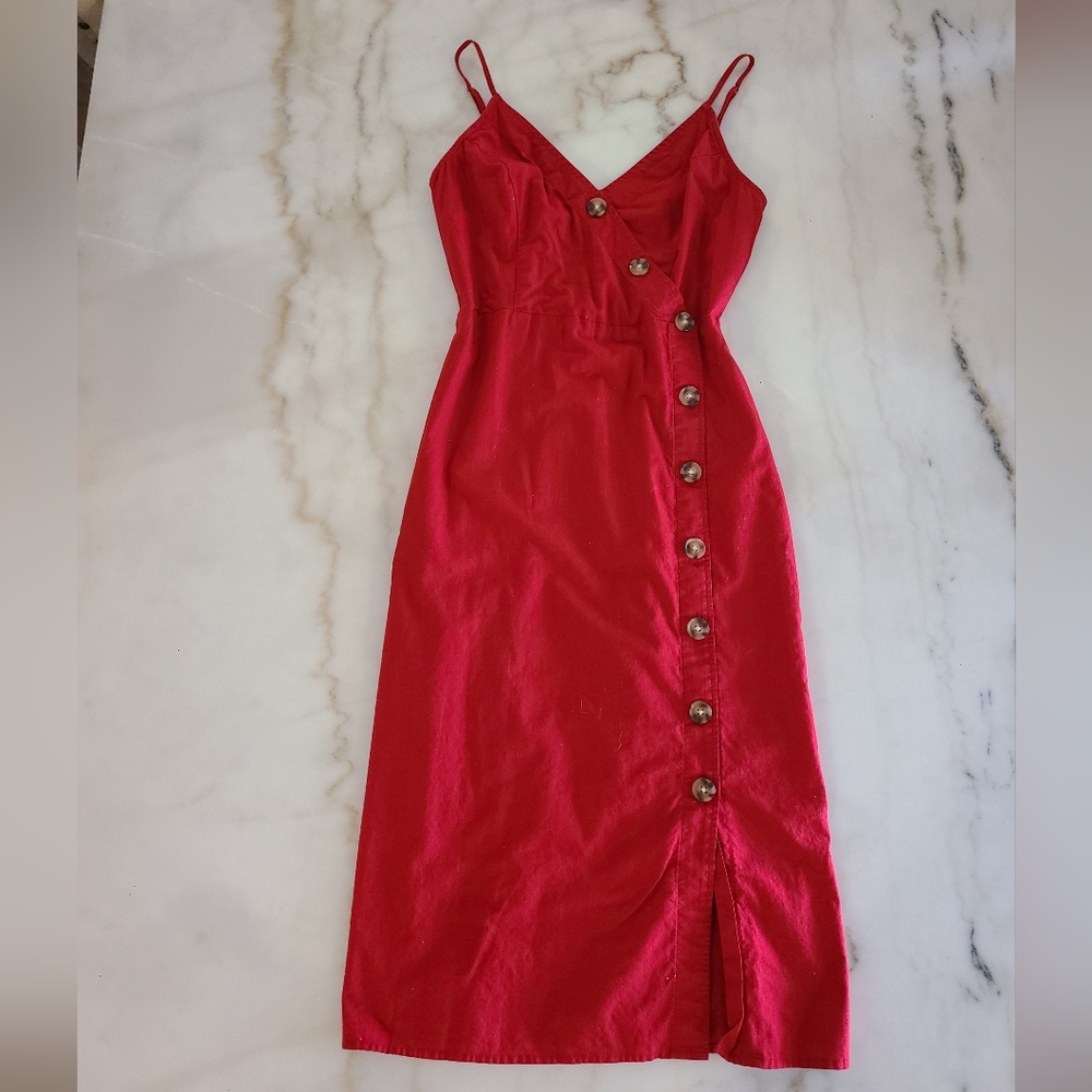 Express Red Button Front Spaghetti Strap Midi Dre… - image 1